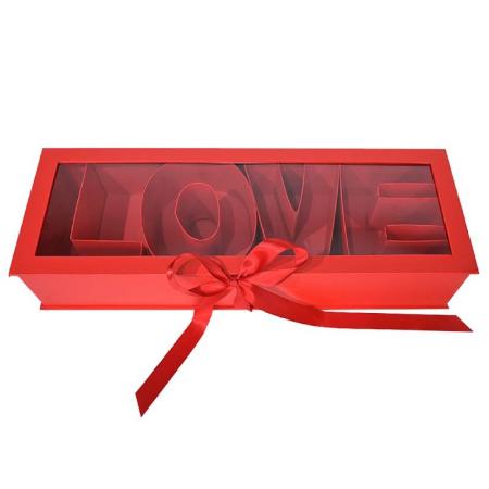 ЗА ОПАКОВАНЕ  Кутия за декориране LOVE, Плексиглас, 55 см х11 см х 20 см, Червен